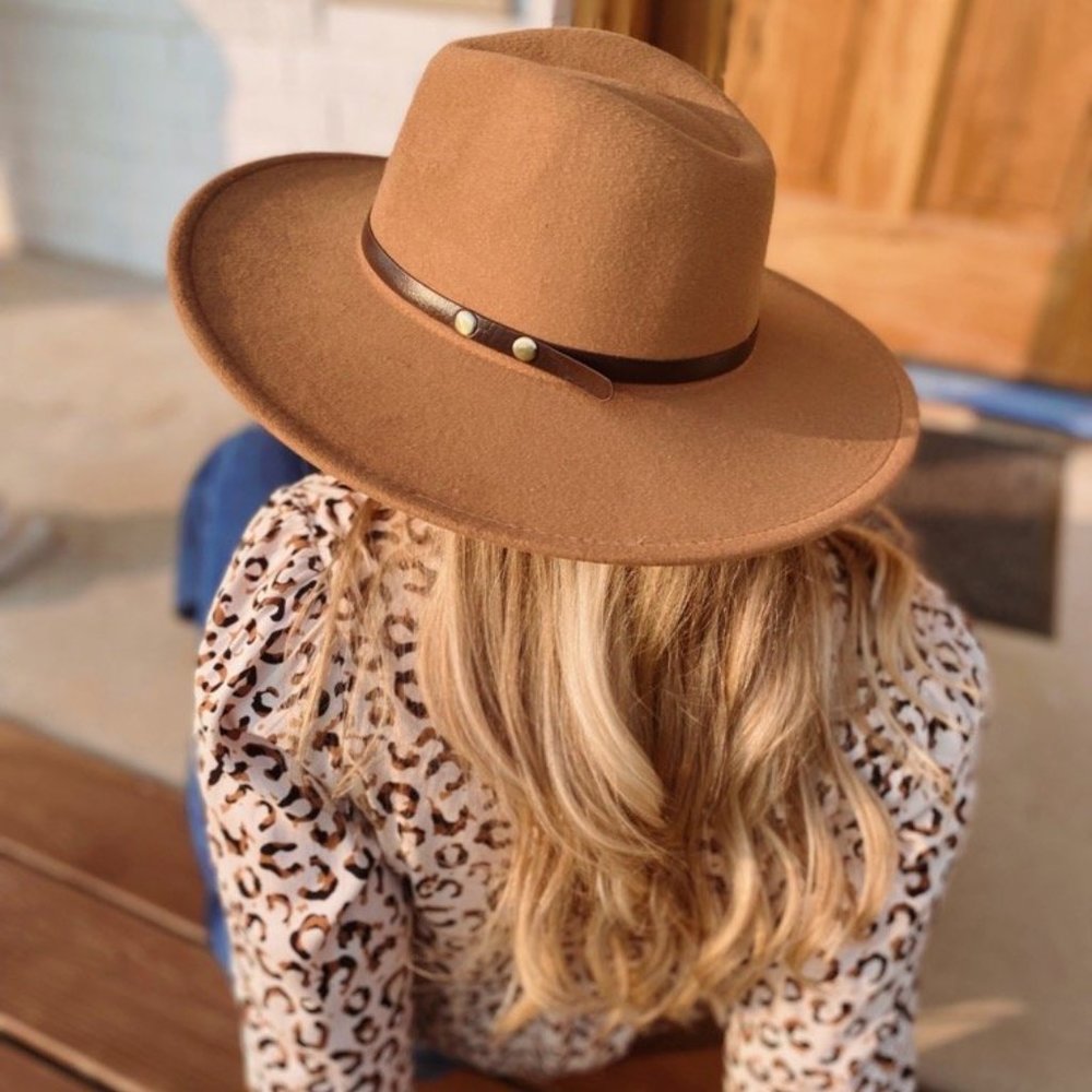 Top It Off Wide Brim Belted Hat-Dark Khaki - Picture 1 of 5